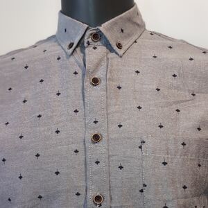 Rue Saint-Patrick Blue Maple Leaf Print Button Down Shirt